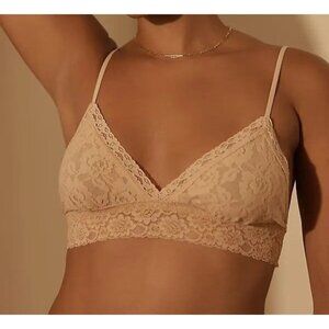 By Anthropologie Lace Triangle Bra Sz XL Tan Wireless Sexy Flirty Bralette NWT